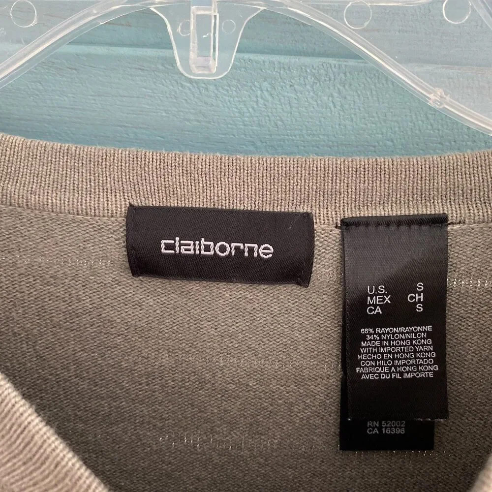 Claiborne Pullover Knit Sweater ~ Sz S ~ Gray ~ Long Sleeve
